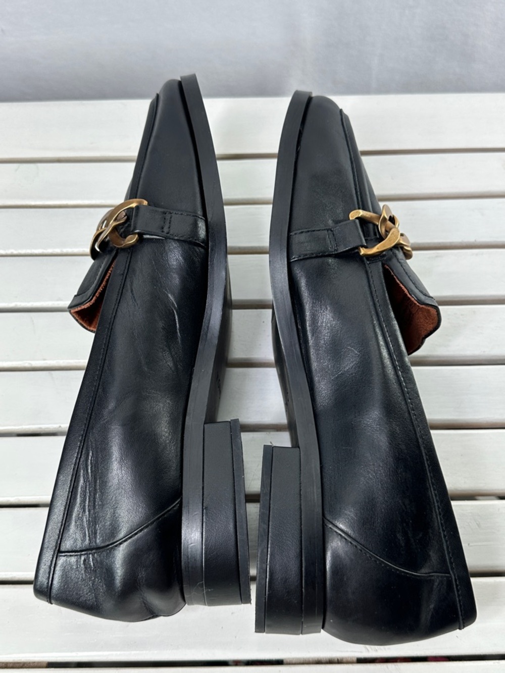 Vionic Black Leather Chain-Accent Loafers - Picture 6 of 10